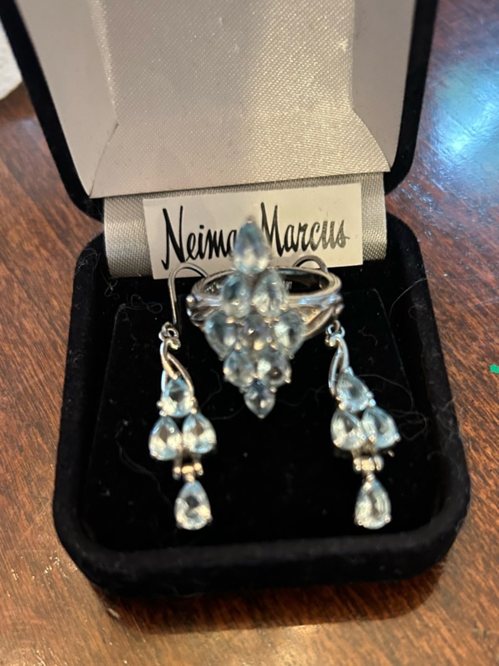 Blue Topaz Cluster Ring and Drop Earring Set
